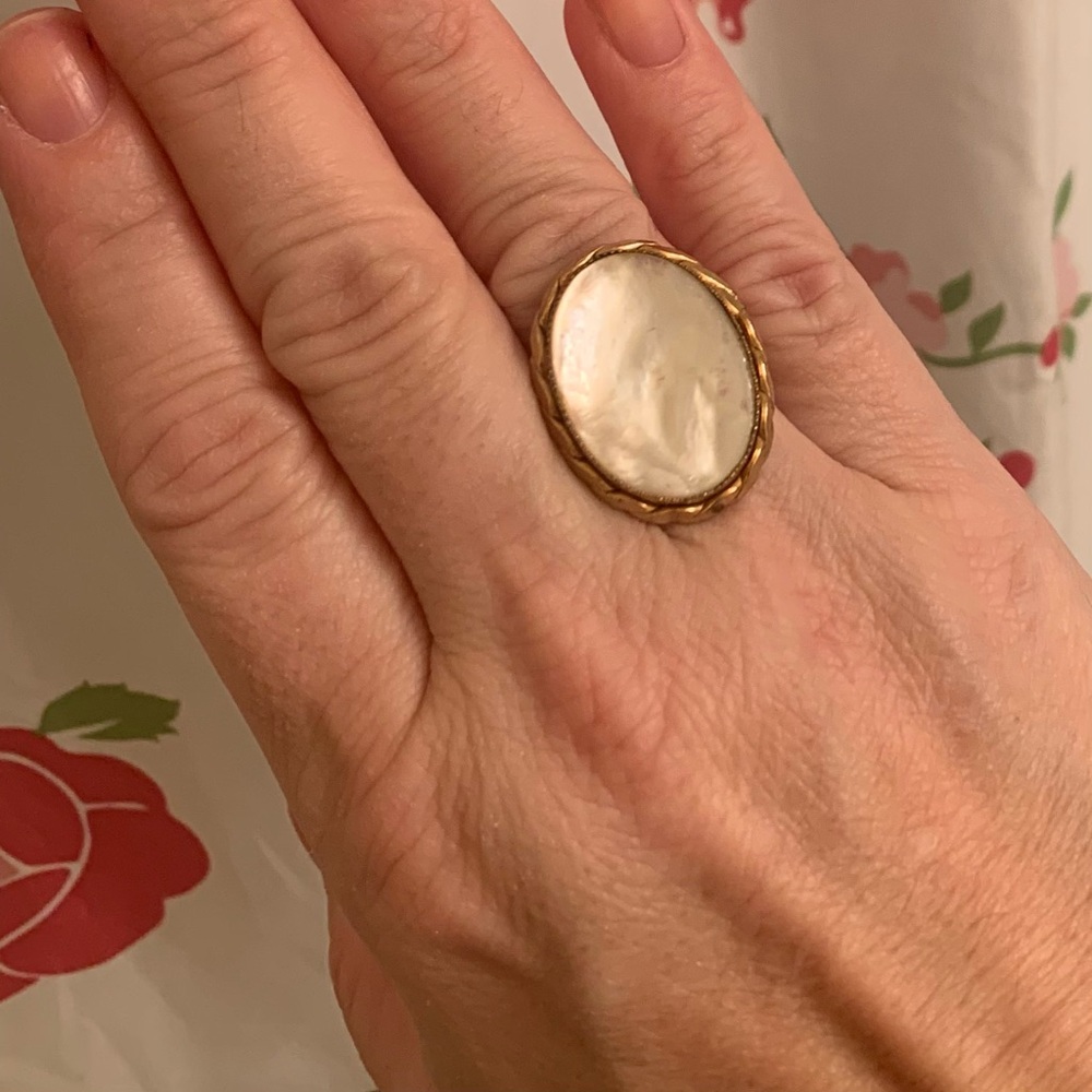 Vintage Gold and Cream Statement Ring - Size 8.5 adjustable
